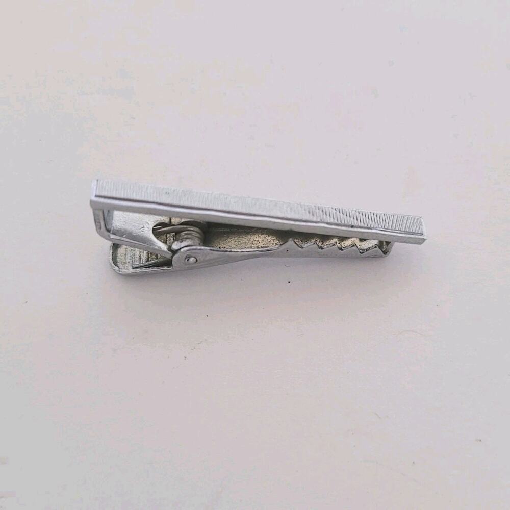 Silver Tone‎ Tie Bar Clip Stick Clasp Textured Retro Vintage Unbranded T Small